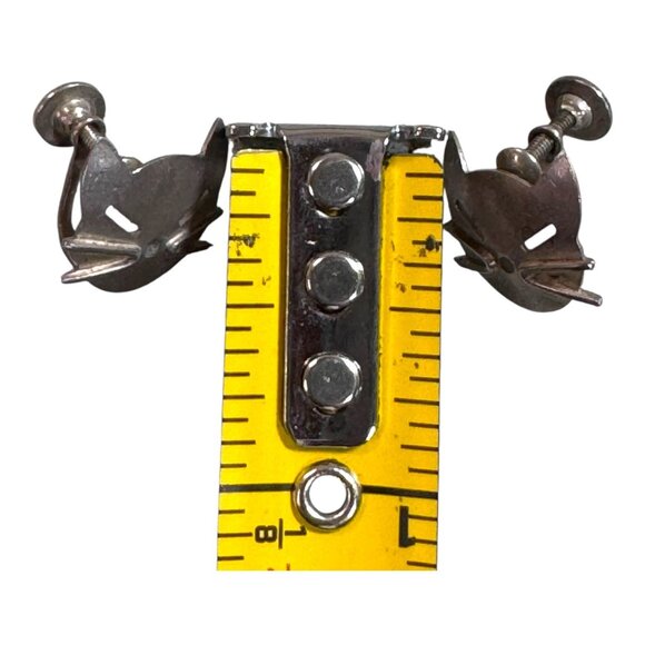 Vintage Beau Sterling Silver Cat Lover Face Screwback Earrings Kitty Whiskers - Picture 6 of 6